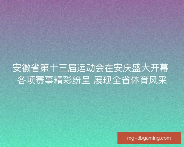 安徽省第十三届运动会在安庆盛大开幕 各项赛事精彩纷呈 展现全省体育风采